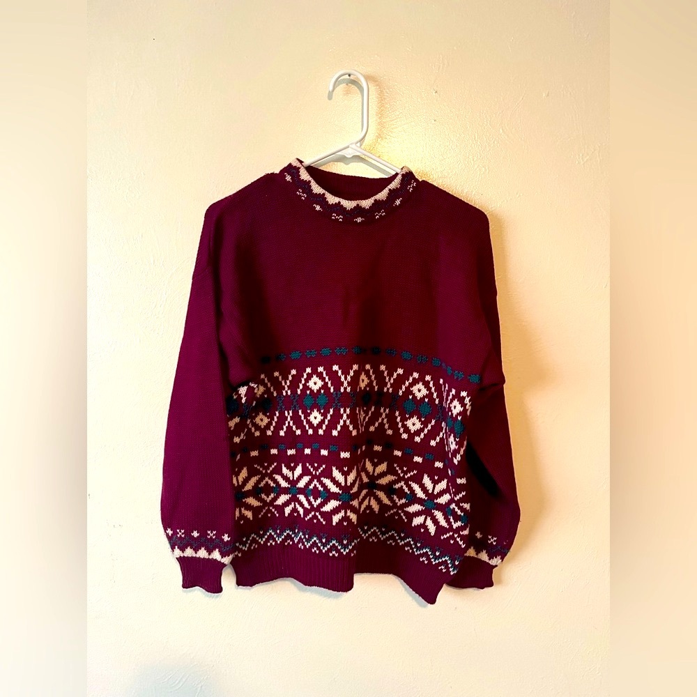 Benetton Vintage Red And Green O12 Scandinavian Style Sweater